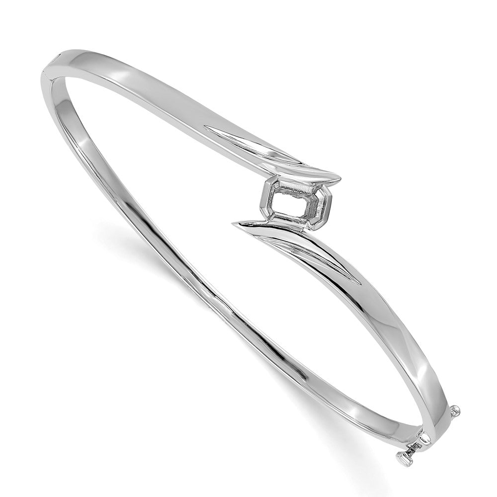 Holds 3/4 carat Emerald-cut Stone Hinged Oval Bangle Bracelet Mounting - WBC