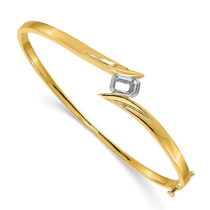 Two-tone Holds 3/4 carat Emerald-cut Stone Hinged Oval Bangle Bracelet Mounting - WBC