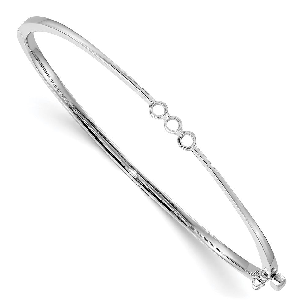 Holds 1/5 carat 3- Round Stones Hinged Oval Bangle Bracelet Mounting - WBC