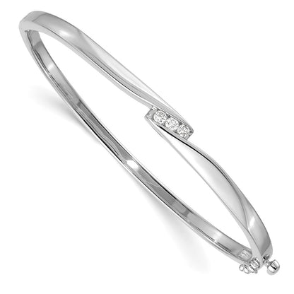 Complete 3-Stone 1/8 carat A Diamond Hinged Oval Bangle Bracelet - WBC