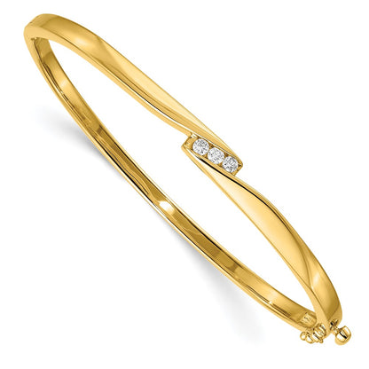 Complete 3-Stone 1/8 carat AA Diamond Hinged Oval Bangle Bracelet - WBC