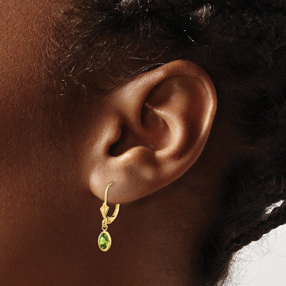 6x4 Oval Bezel August/Peridot Leverback Earrings - WBC