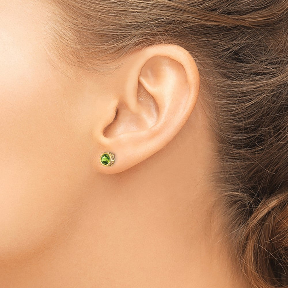 Round Bezel August/Peridot Post Earrings - WBC