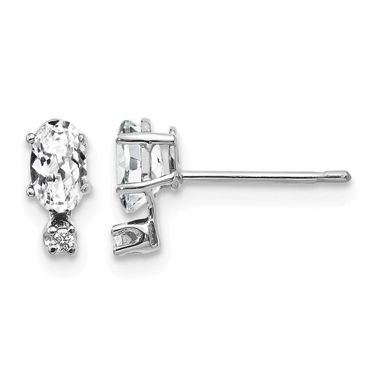 14K Gold Diamond & 5x3 Oval April/ Topaz Birthstone Earrings, 3mm