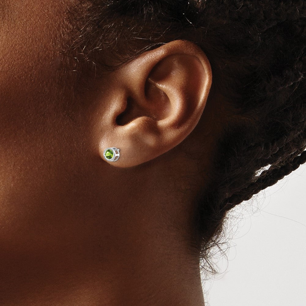 Round Bezel August/Peridot Post Earrings - WBC
