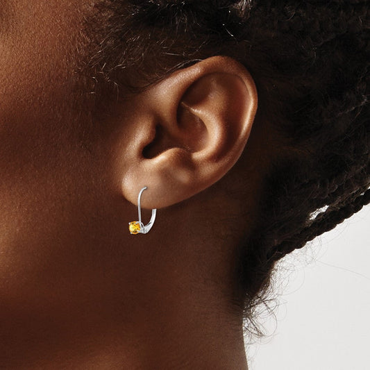 14K White Gold Round November/Citrine Leverback Earrings, 4mm
