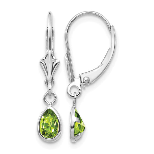 6x4 Pear Bezel August/Peridot Leverback Earrings - WBC