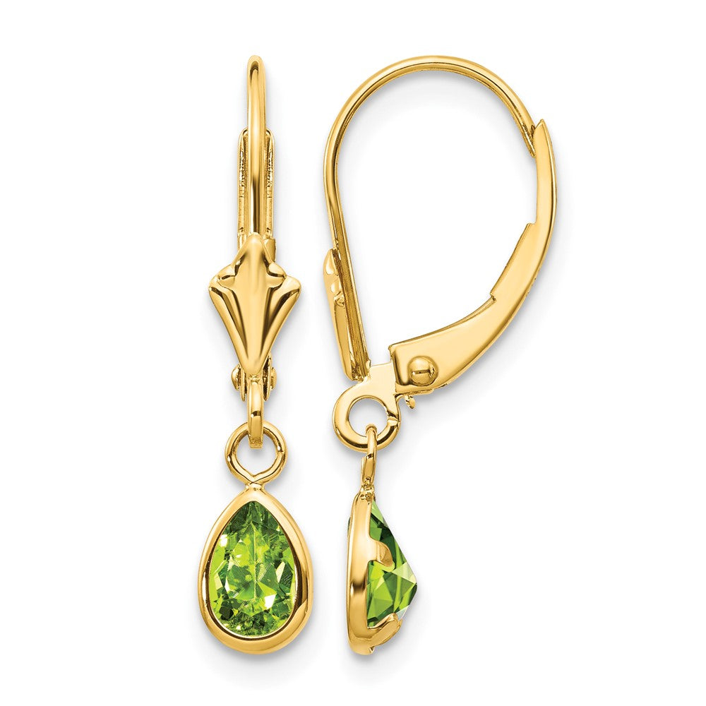 Pear Bezel August/Peridot Leverback Earrings - WBC