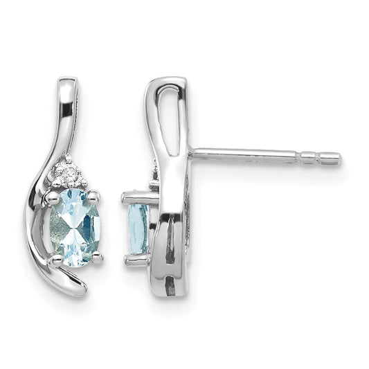5x3 Oval March/Aquamarine and Diamond Post Earrings - WBC