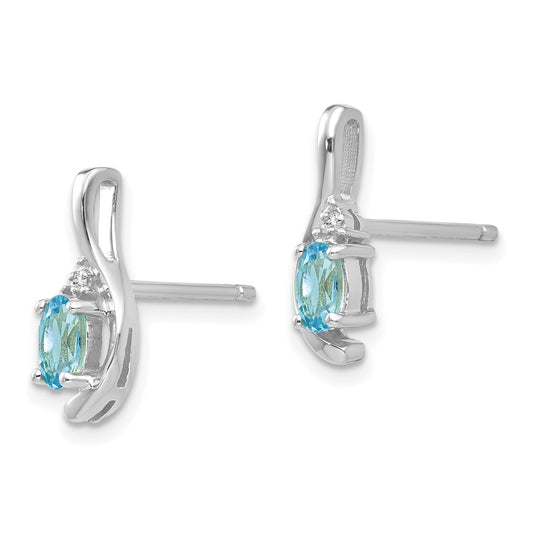 5x3 Oval December/Blue Topaz and Diamond Post Earrings - WBC