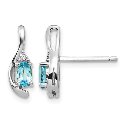 5x3 Oval December/Blue Topaz and Diamond Post Earrings - WBC