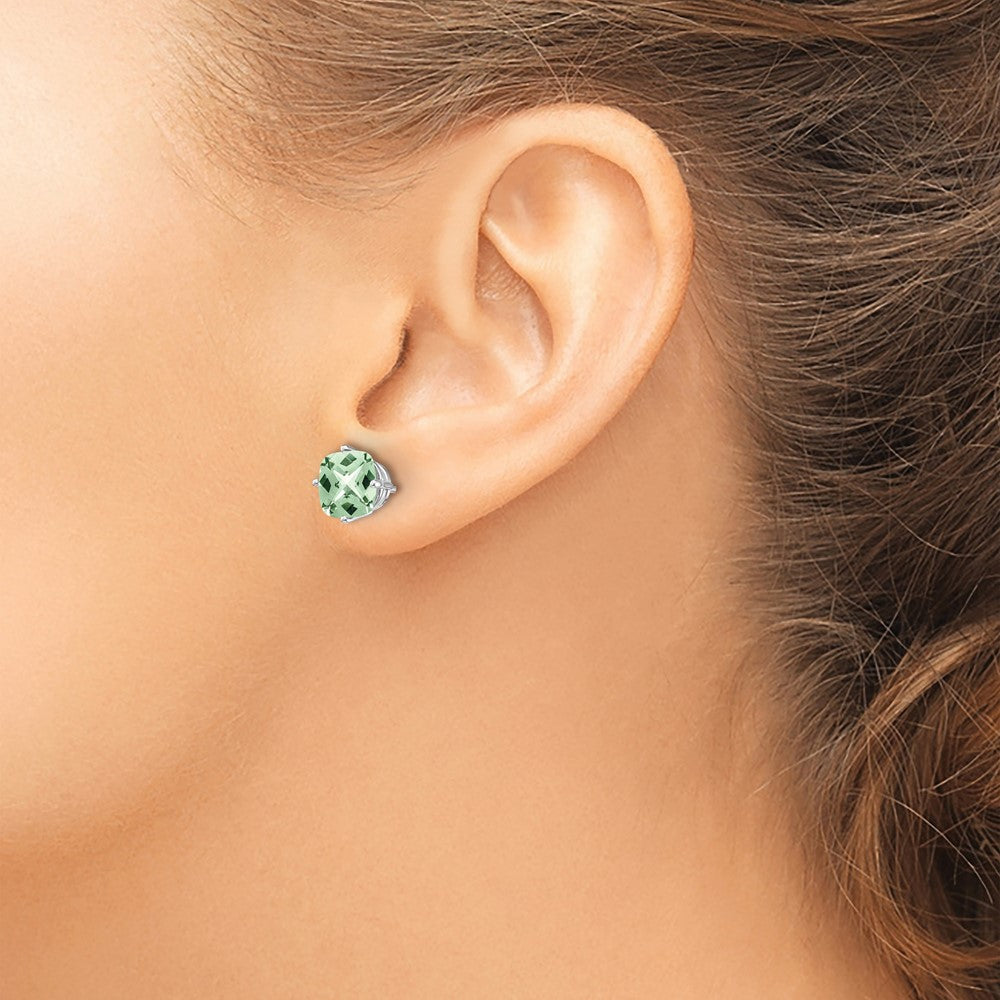 Cushion Green Quartz Checkerboard Post Earrings - WBC
