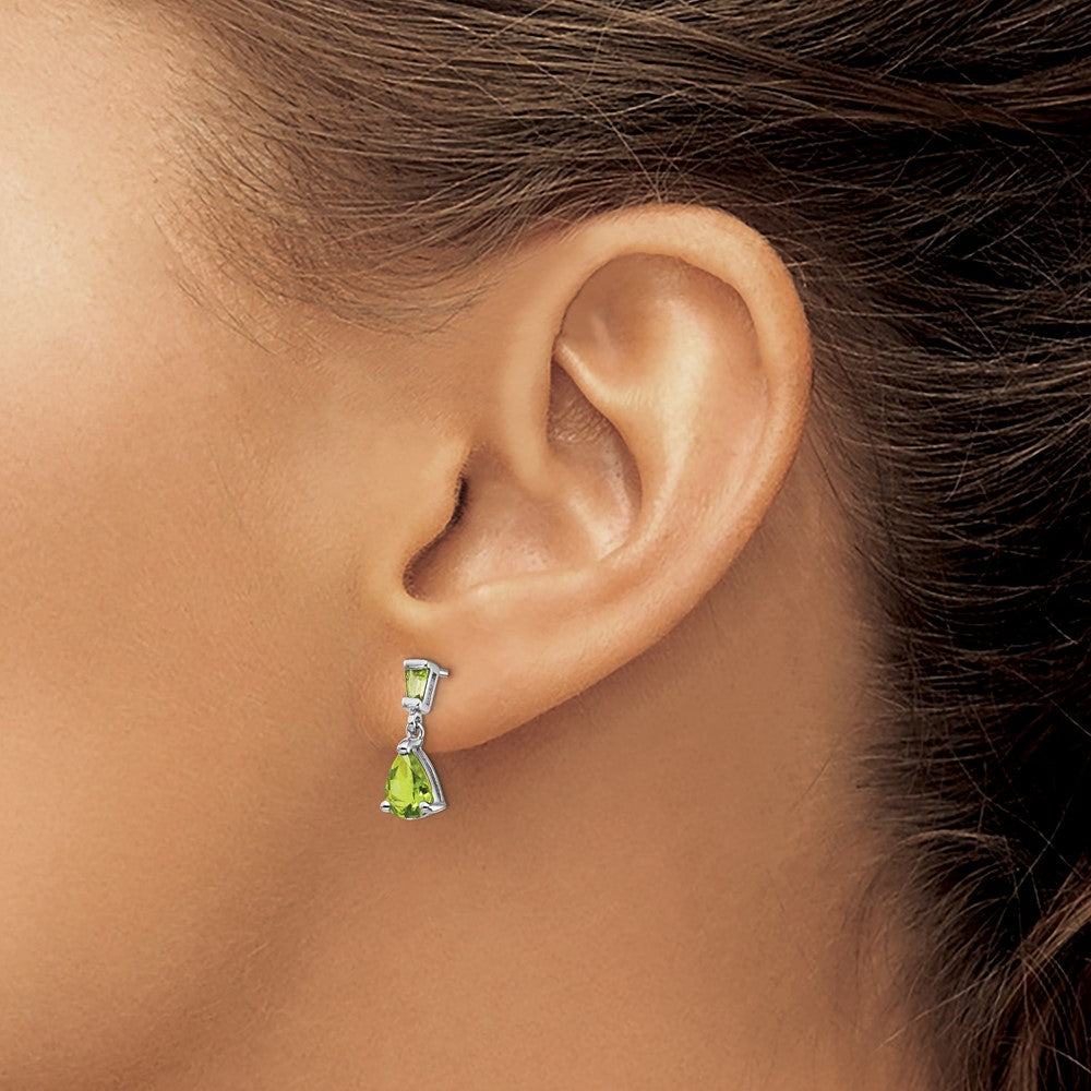 Pear/Baguette Peridot Dangle Post Earrings - WBC