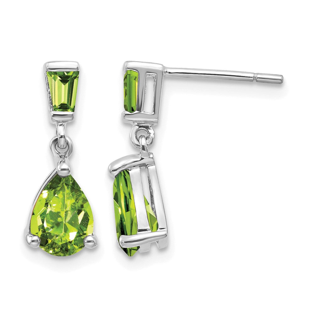 Pear/Baguette Peridot Dangle Post Earrings - WBC