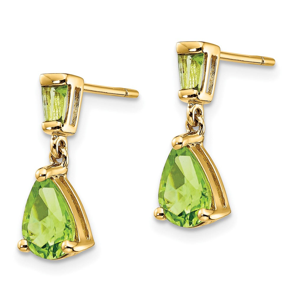 Pear/Baguette Peridot Dangle Post Earrings - WBC