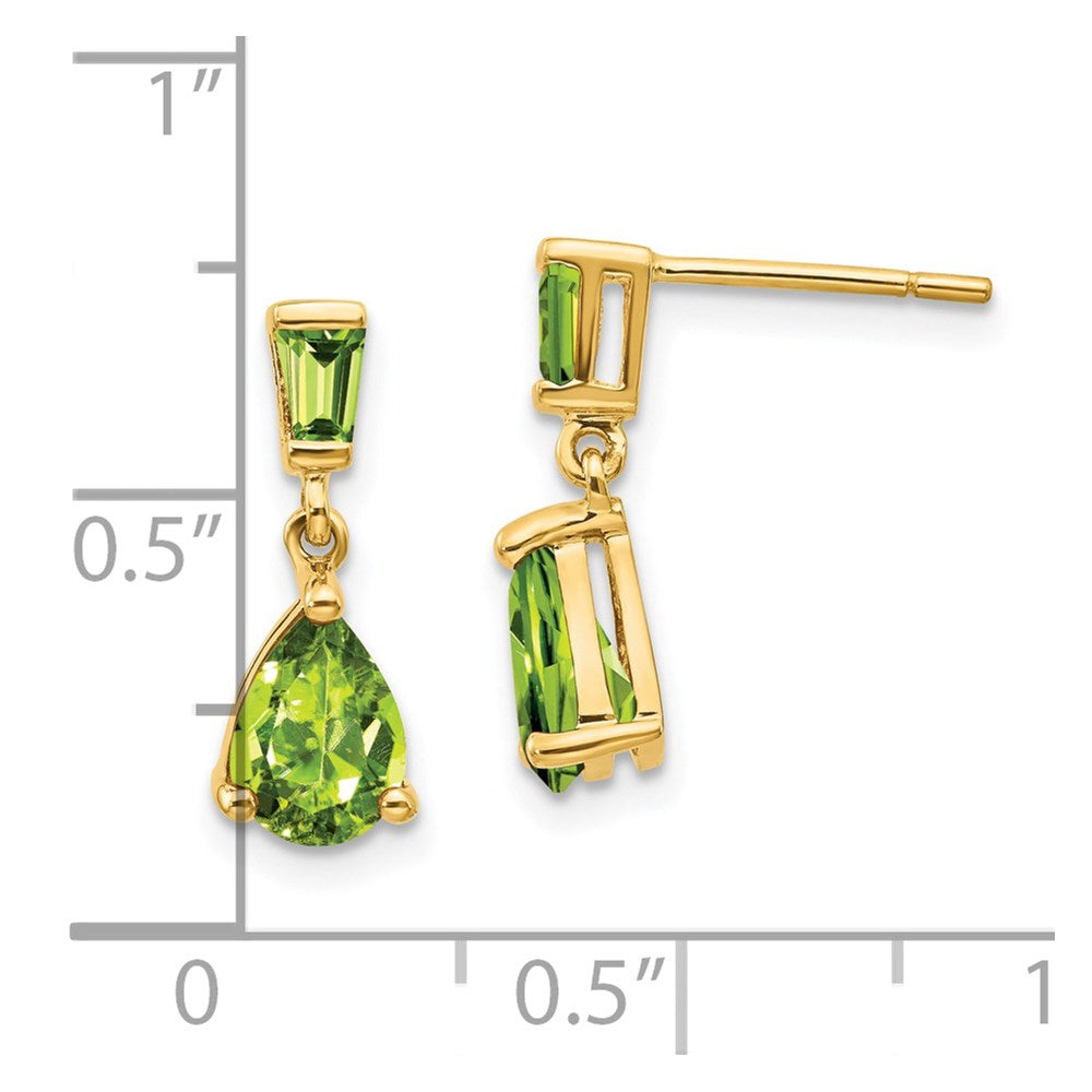 Pear/Baguette Peridot Dangle Post Earrings - WBC