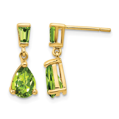 Pear/Baguette Peridot Dangle Post Earrings - WBC