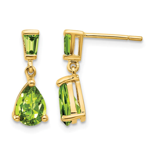 Pear/Baguette Peridot Dangle Post Earrings - WBC
