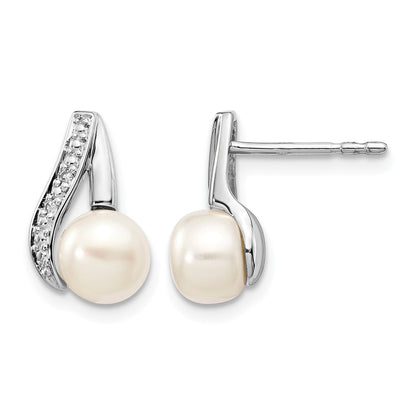 6- Button Freshwater Cultured Pearl and .02 carat Diamond Post Earrings - WBC
