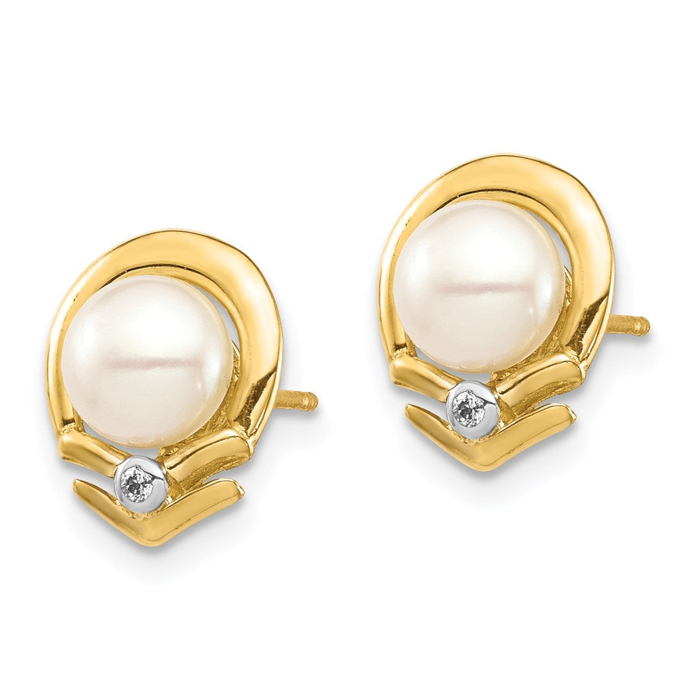 5- Button Freshwater Cultured Pearl and .02 Carat Diamond Post Earrings - WBC