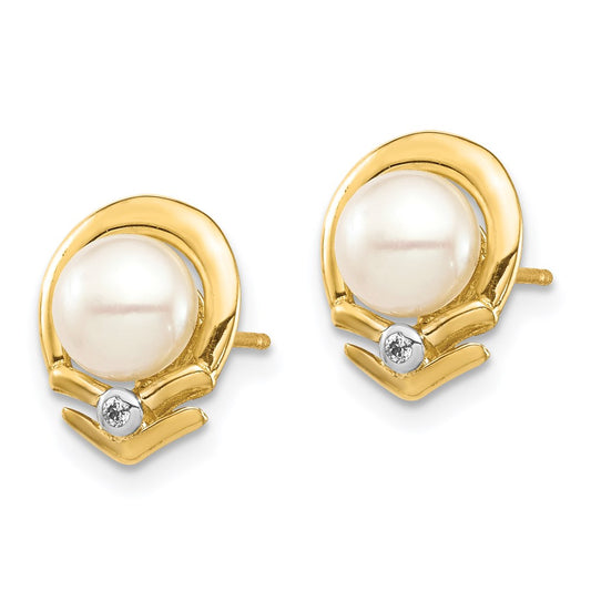 5- Button Freshwater Cultured Pearl and .02 Carat Diamond Post Earrings - WBC