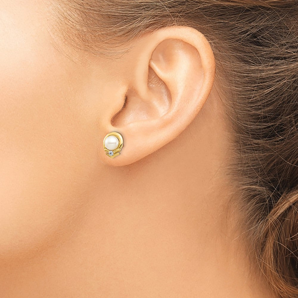 5- Button Freshwater Cultured Pearl and .02 Carat Diamond Post Earrings - WBC
