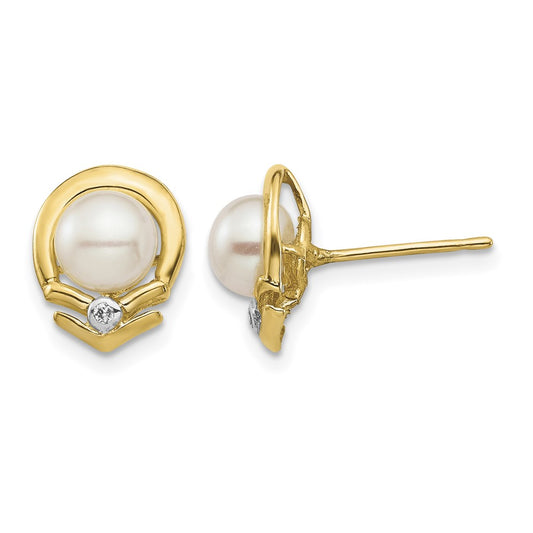 5- Button Freshwater Cultured Pearl and .02 Carat Diamond Post Earrings - WBC