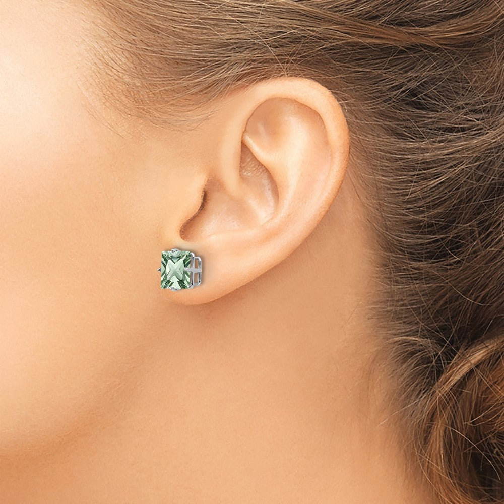 4-Prong Princess Green Quartz Post Earrings - WBC