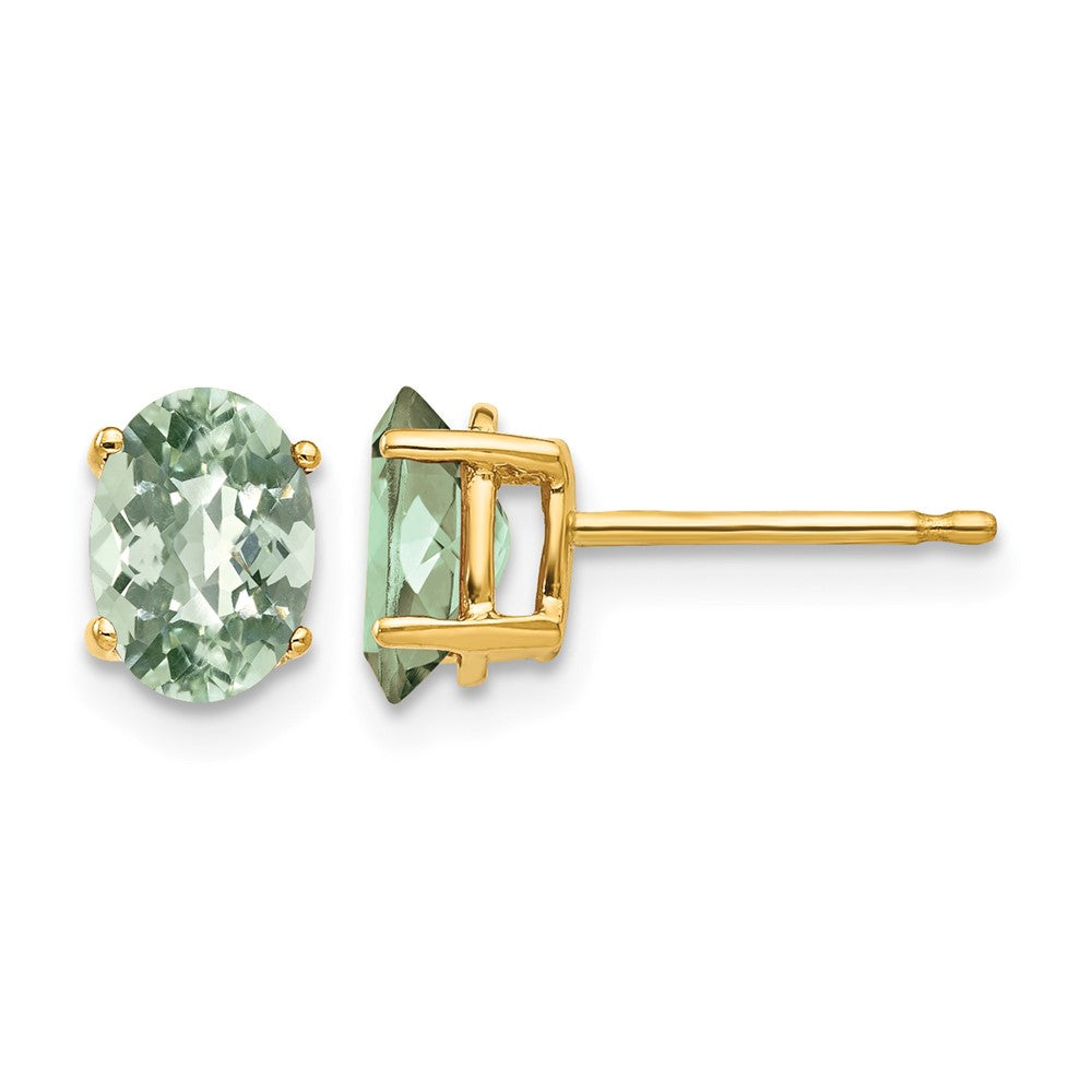 Oval Checker-Cut Green Quartz Post Earrings - WBC