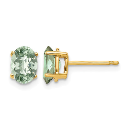 Oval Checker-Cut Green Quartz Post Earrings - WBC