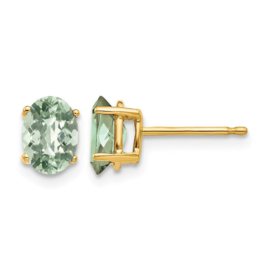 Oval Checker-Cut Green Quartz Post Earrings - WBC