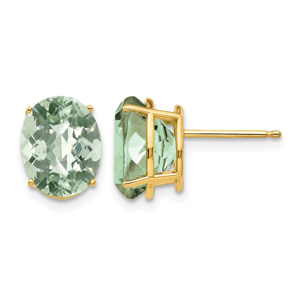 Oval Checker-Cut Green Quartz Post Earrings - WBC