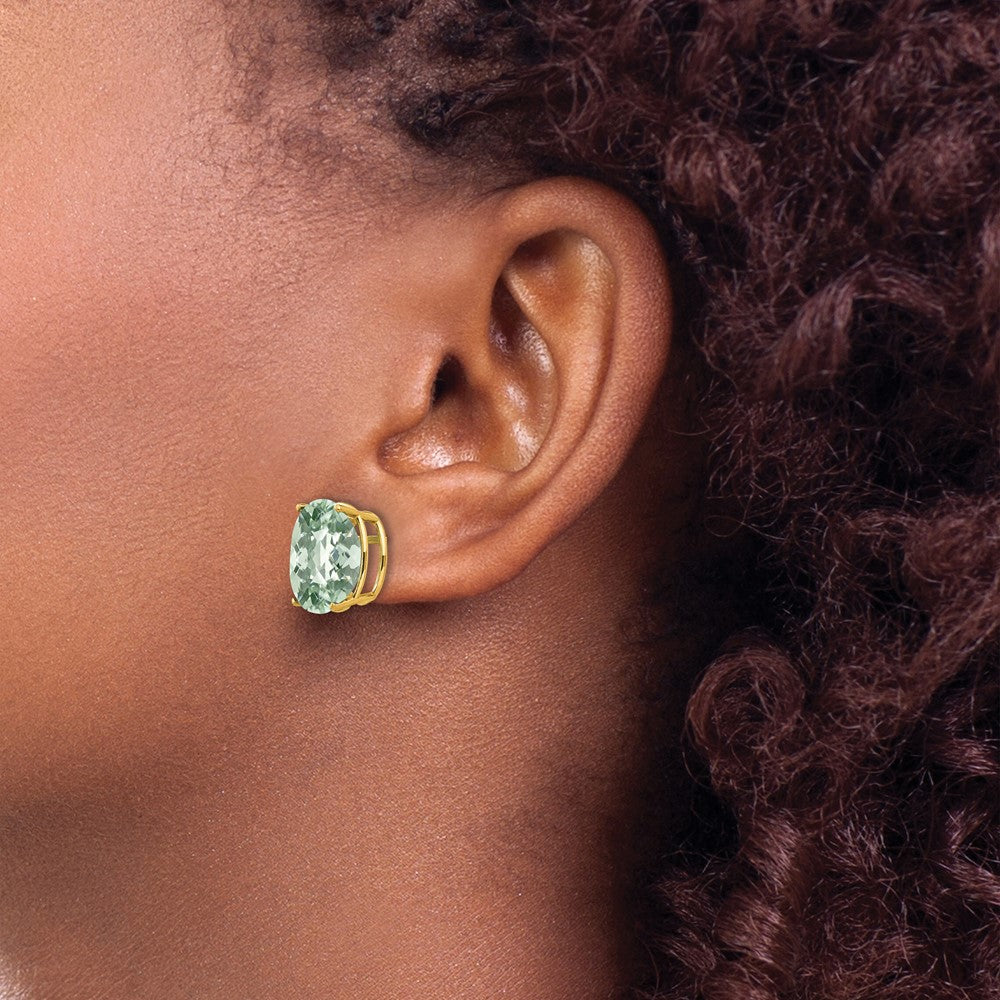 Oval Checker-Cut Green Quartz Post Earrings - WBC