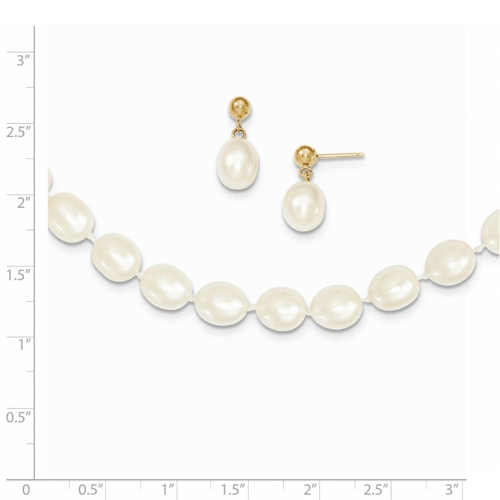 7- Rice Freshwater Cultured Pearl Necklace and Post Earring Set - WBC