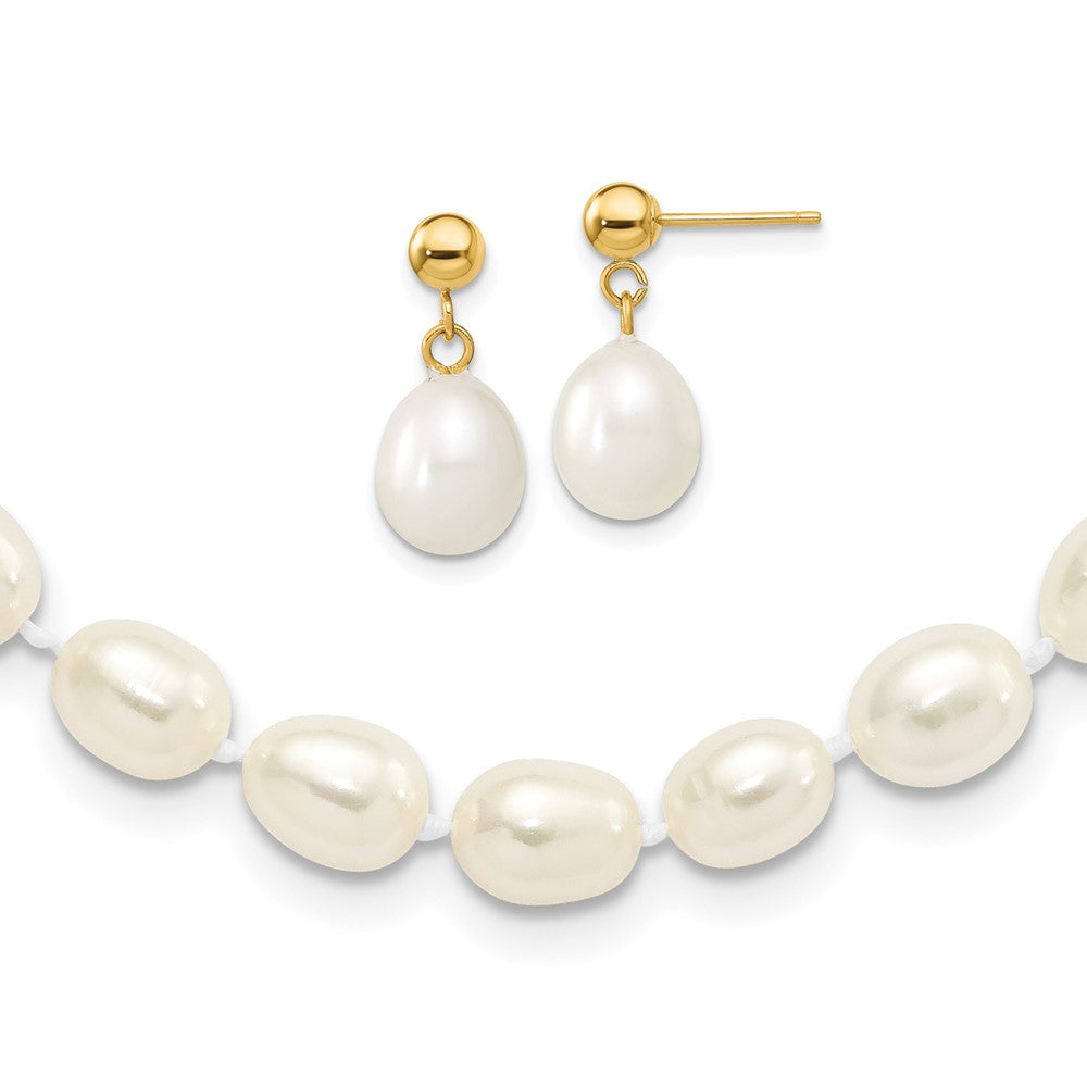7- Rice Freshwater Cultured Pearl Necklace and Post Earring Set - WBC
