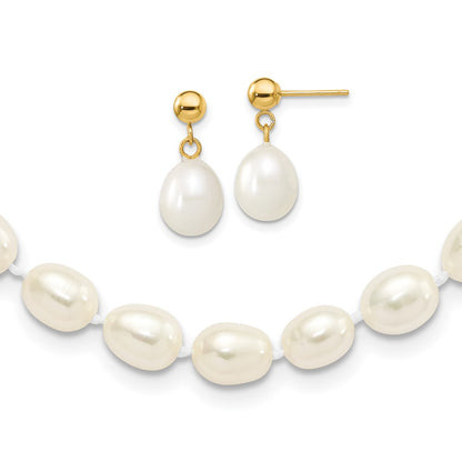 7- Rice Freshwater Cultured Pearl Necklace and Post Earring Set - WBC