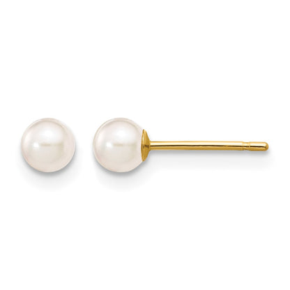 3- Round Akoya Saltwater Cultured Pearl Stud Post Earrings - WBC