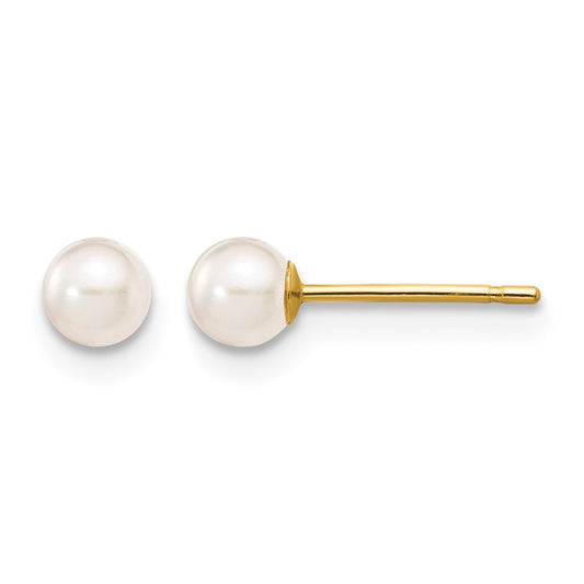 3- Round Akoya Saltwater Cultured Pearl Stud Post Earrings - WBC