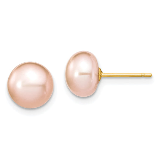 7- Pink Near-Round Freshwater Cultured Pearl Necklace and Button Earring Set - WBC