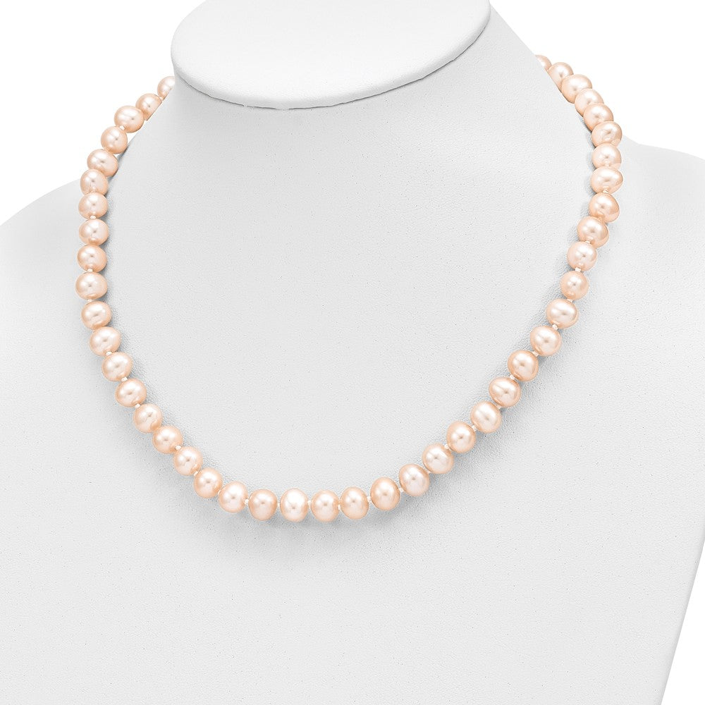7- Pink Near-Round Freshwater Cultured Pearl Necklace and Button Earring Set - WBC