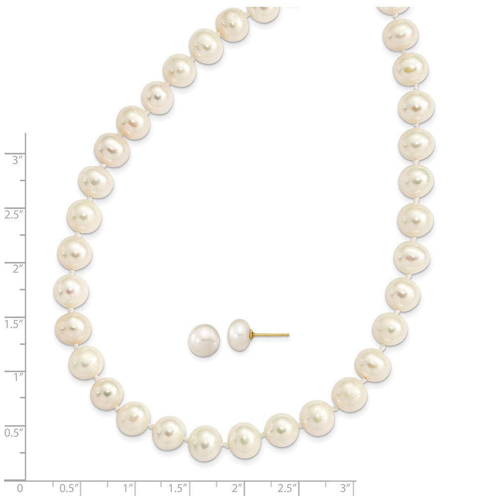 7- Near-Round Freshwater Cultured Pearl Necklace and Button Earrings Set - WBC