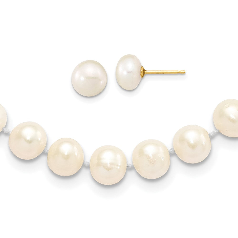 7- Near-Round Freshwater Cultured Pearl Necklace and Button Earrings Set - WBC