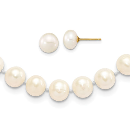 7- Near-Round Freshwater Cultured Pearl Necklace and Button Earrings Set - WBC
