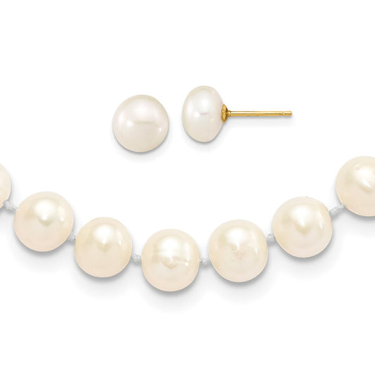 7- Near-Round Freshwater Cultured Pearl Necklace and Button Earrings Set - WBC