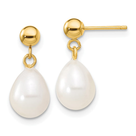 7- Rice Freshwater Cultured Pearl Necklace and Bead Post Dangle Earring Set - WBC