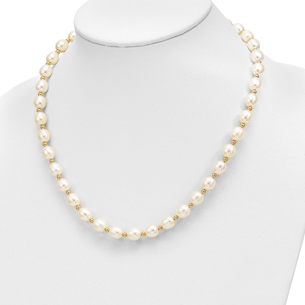 7- Rice Freshwater Cultured Pearl Necklace and Bead Post Dangle Earring Set - WBC