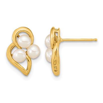 3- Button Freshwater Cultured Pearl Post Earrings - WBC