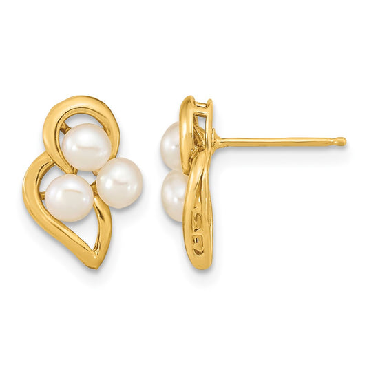 3- Button Freshwater Cultured Pearl Post Earrings - WBC