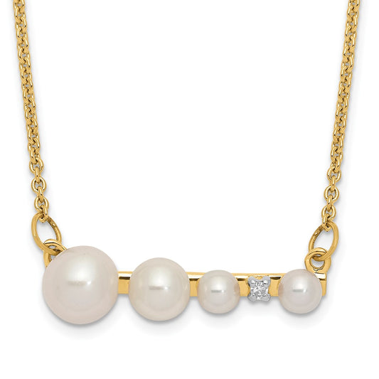 Graduated Round Freshwater Cultured Pearl and 0.01 carat Diamond Necklace - WBC