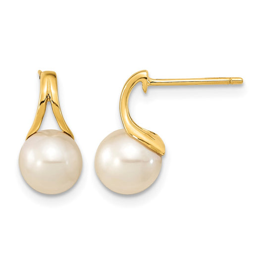 7- Round Freshwater Cultured Pearl Post Earrings - WBC